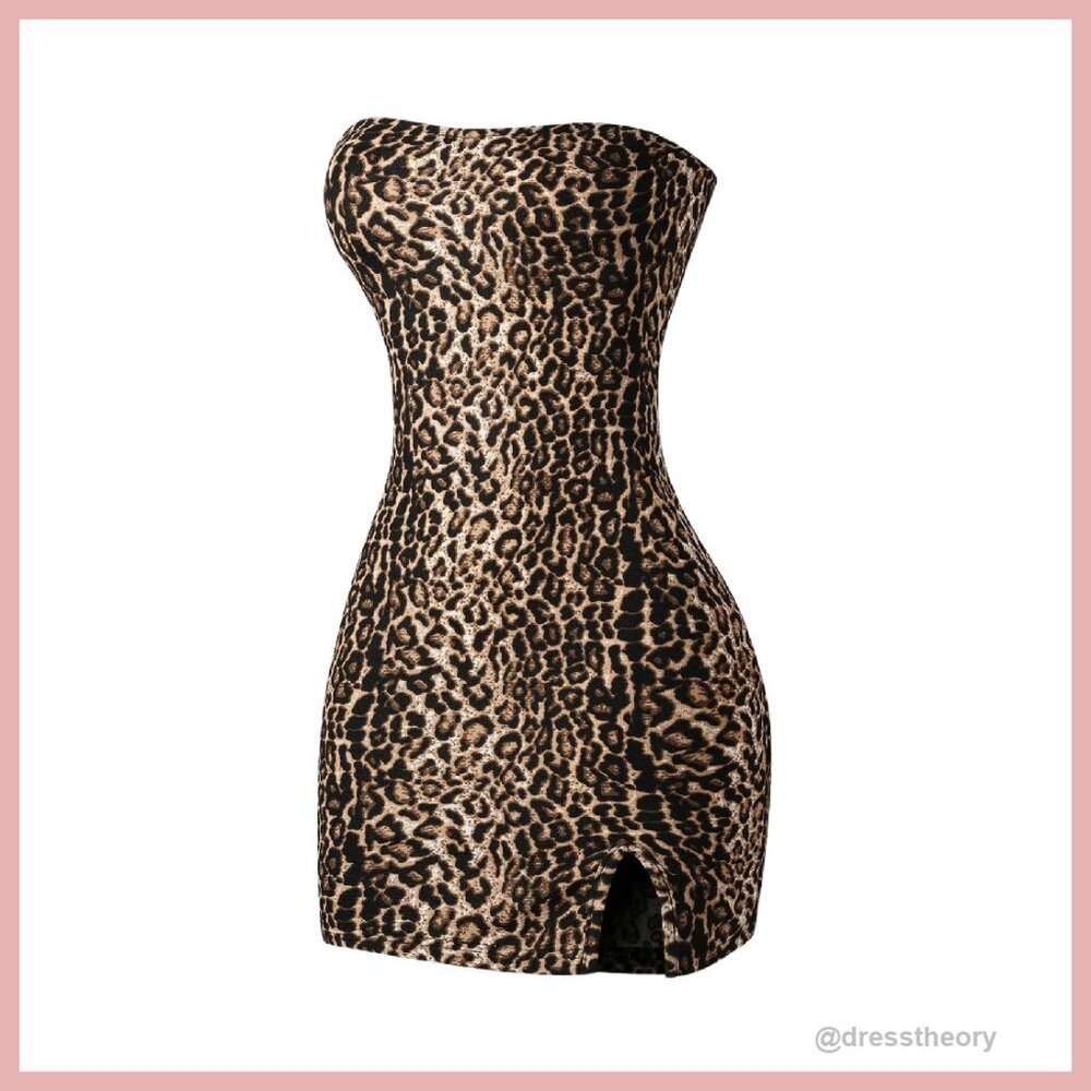 Sleeveless Tube Top Bodycon Mini Dress Split Hem Night Out